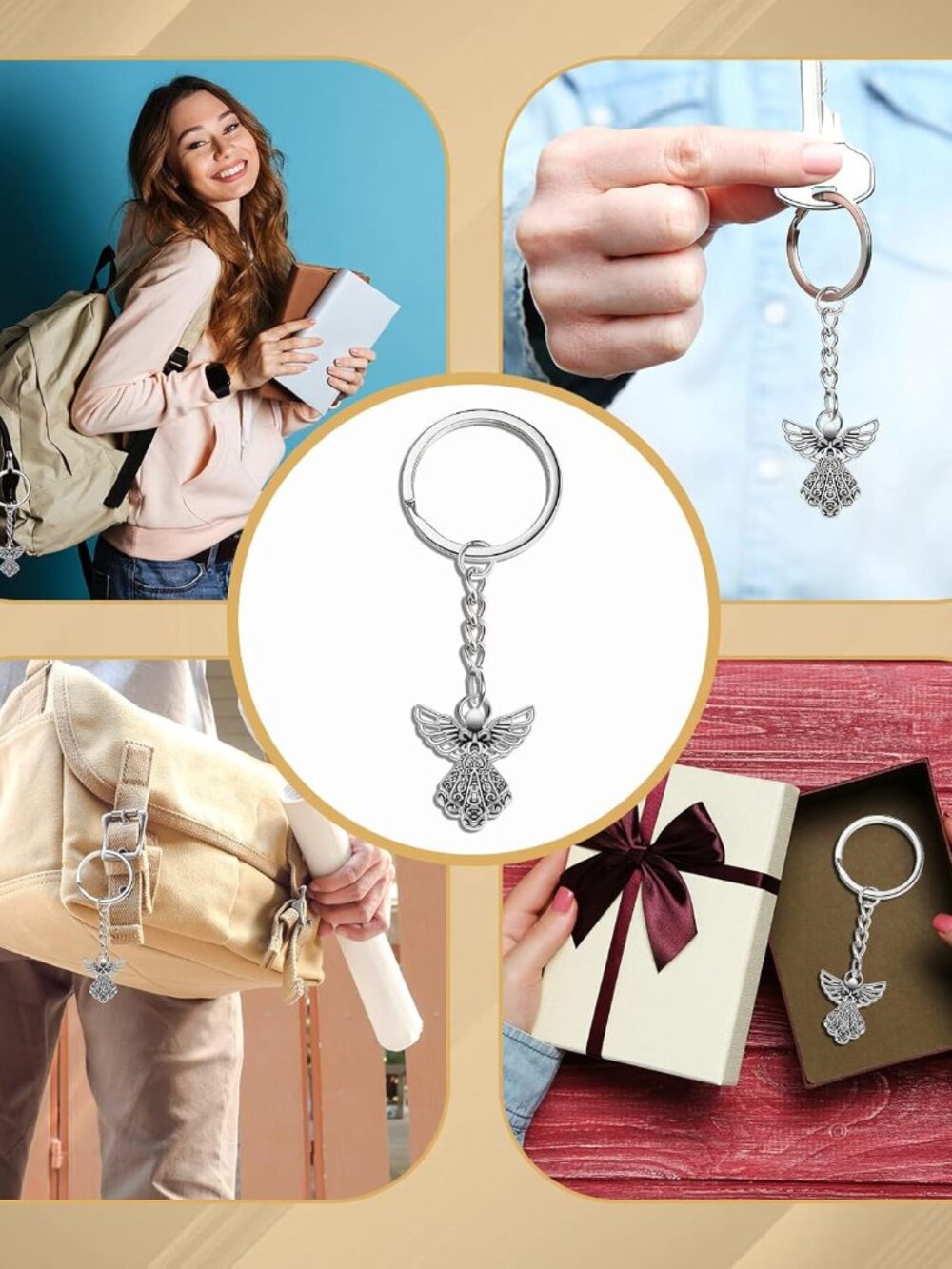 200 Pcs Guardian Angel Keychain Silver Angel Charm Keychain Pendant Baptism Favo - Picture 4 of 7